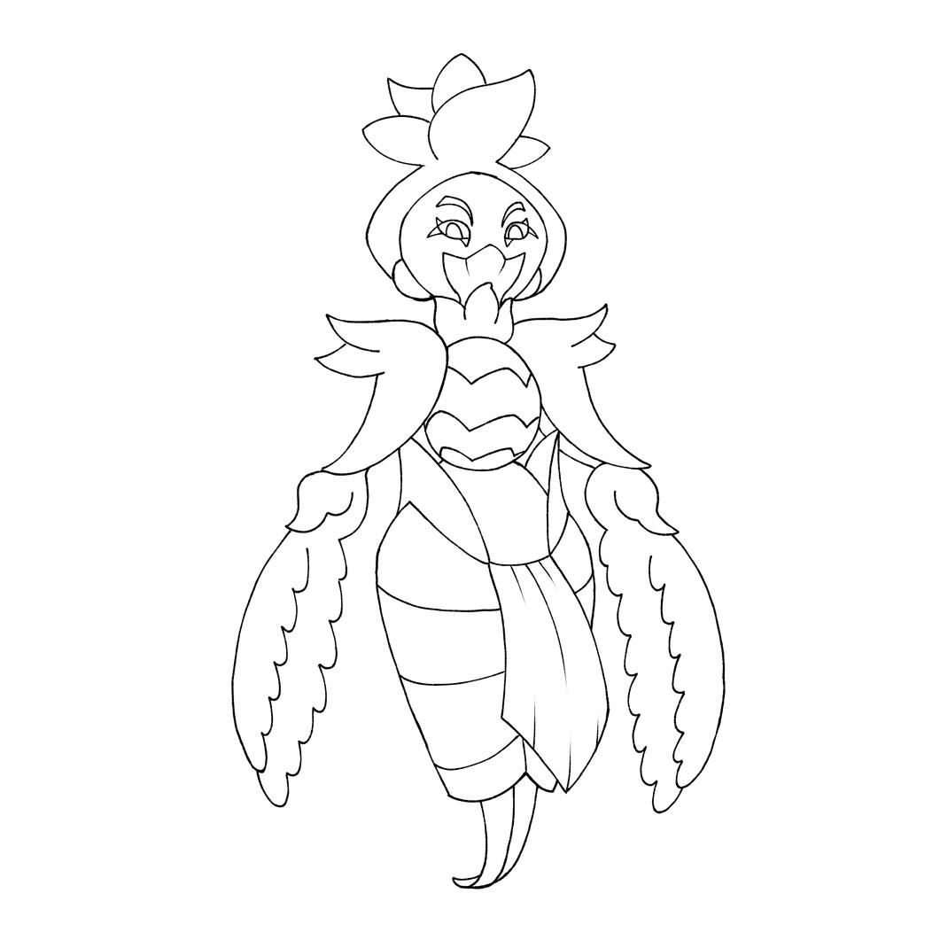 Lineart of an unfinished grass-type fakemon based on Burmese spirits